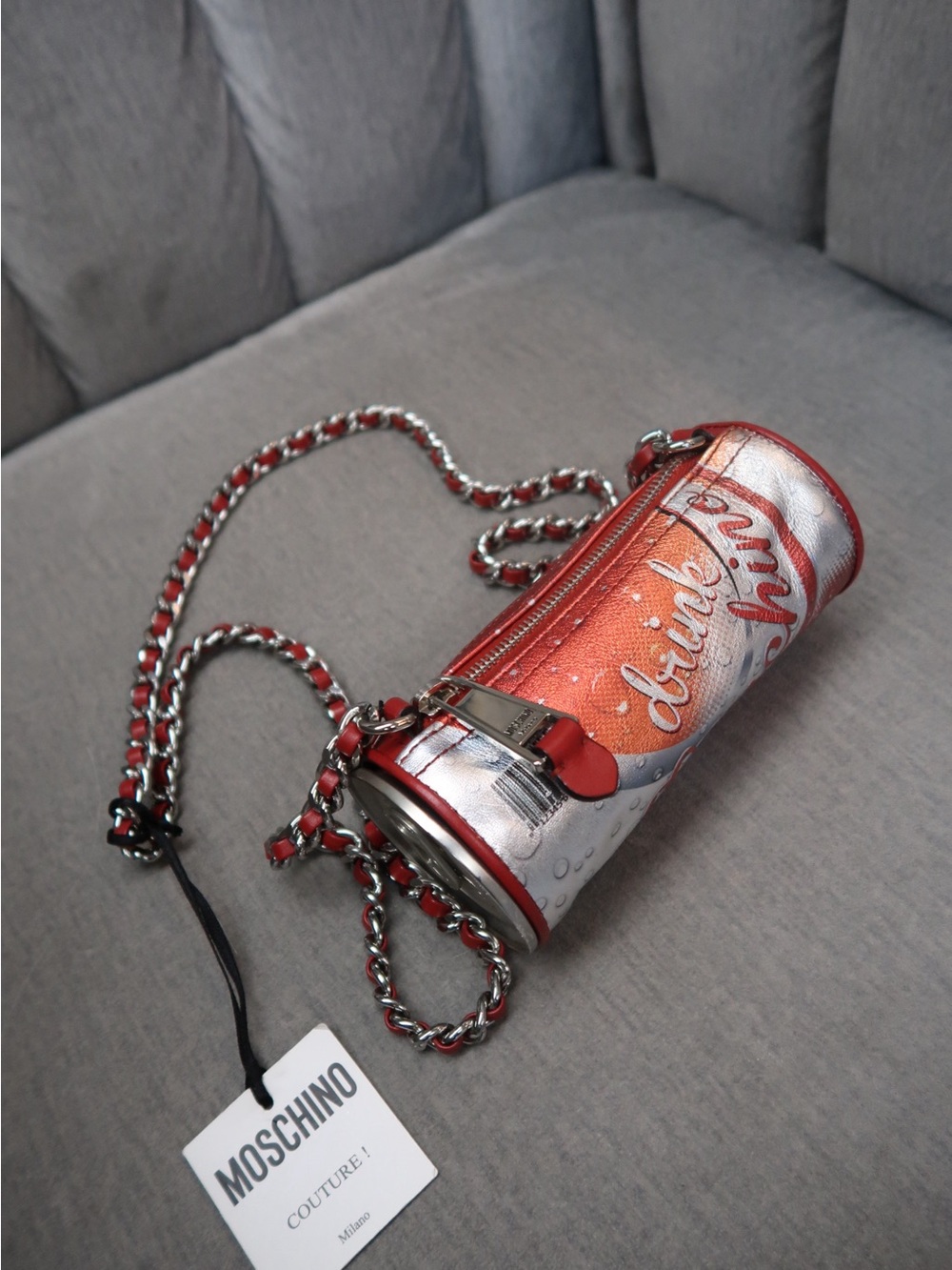 Moschino Metallic Red and Silver Can-Shaped Crossbody